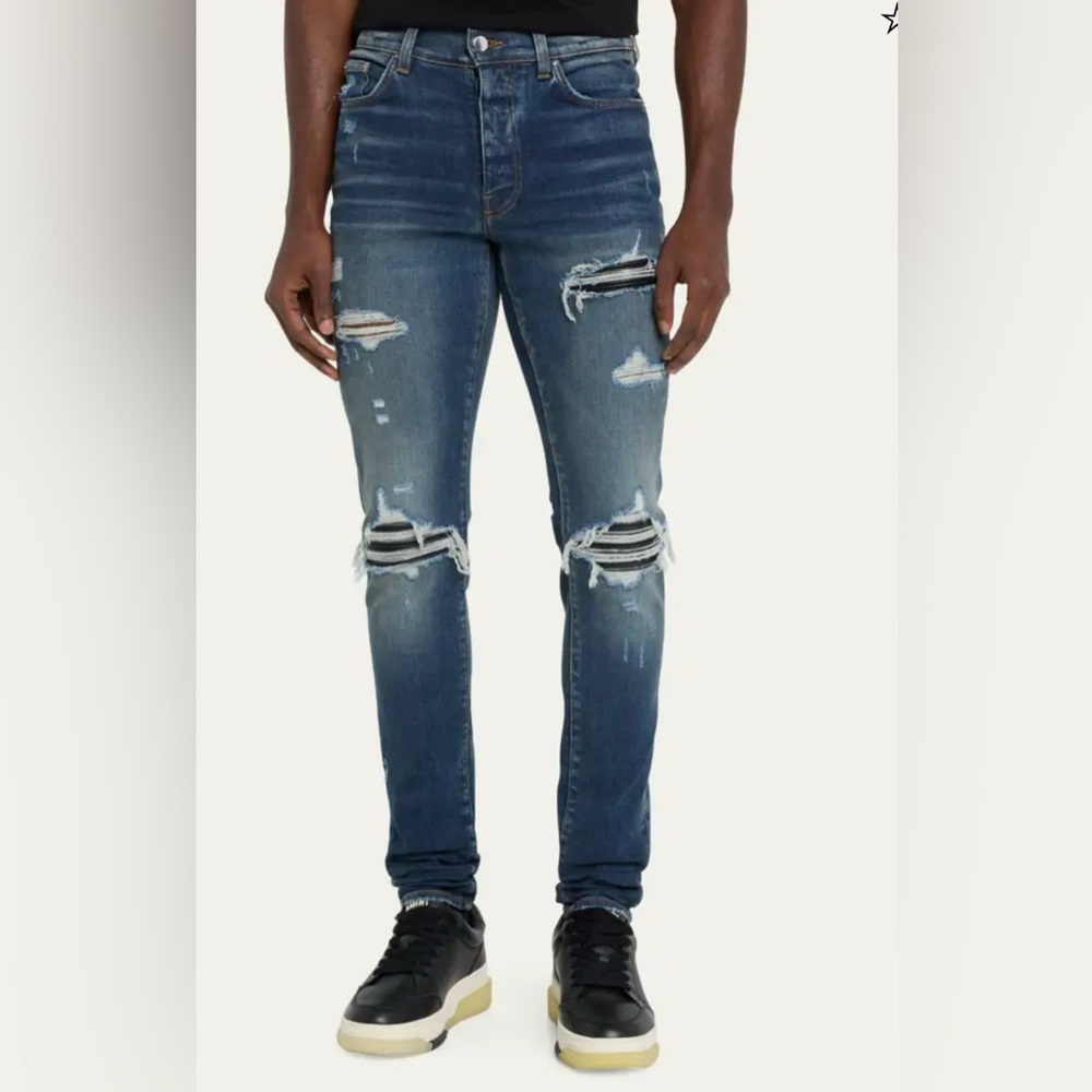 Amiri Men's MX1 Destroyed leather patched Skinny Jeans size 32 NWOT
